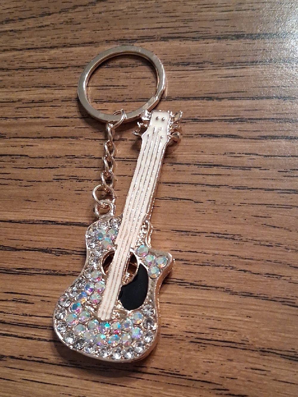 Gold & Crystal Embellished Guitar Key Chain/ Purse Charm NIB - Picture 2 of 9